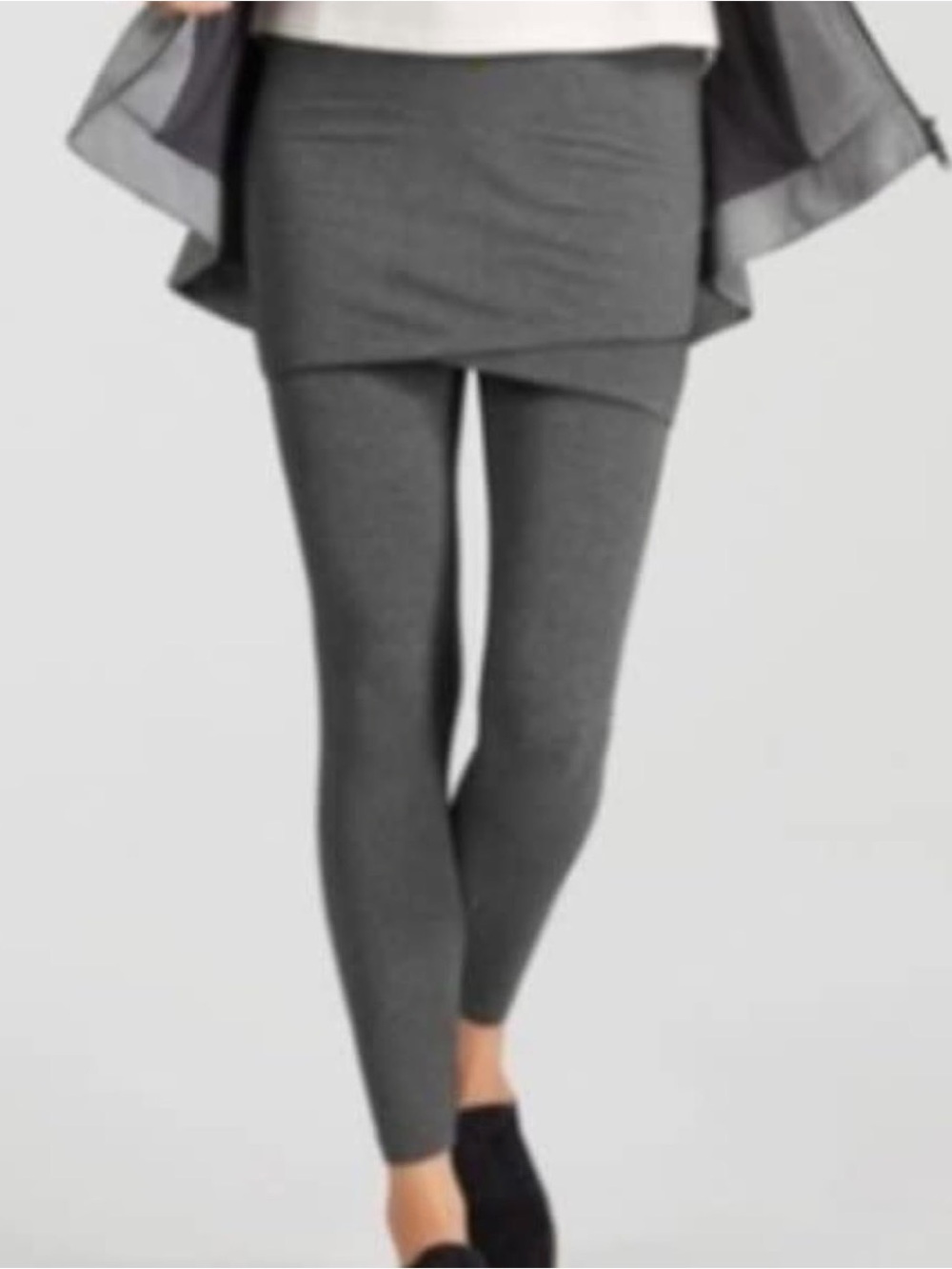 CABi Gray Stretchy Crossover Skirted Stretchy Ankle Leggings Women’s Small